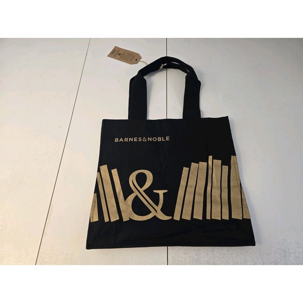BARNES & NOBLE Premium Organic‎ Cotton Black Tote Bag Handmade 14W"X13H" NWT